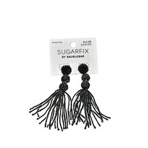 New Sugarfix by Baublebar Grey Metallic Beaded Tassel Dangle Fashion Earrings